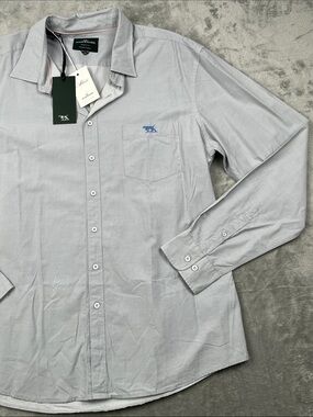NEW Rodd & Gunn XXL Gray Men's Long-Sleeve Dress Shirt with Blue Logo